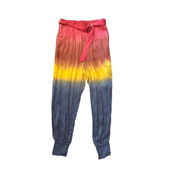 New CHASER Chaser Silky Basics Prism Dye Rainbow Belted Cuffed Cargo Pant Size S - Picture 4 of 13
